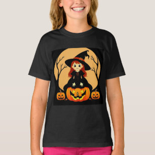 Hexe im Halloween-Szenario mit Kürbissen T-Shirt