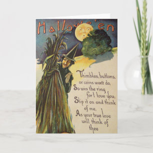 Hexe im Mond (Vintage Halloweenkarte) Karte