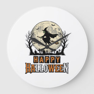 Hexe im Vintage-Stil Happy Halloween Vektordesign_ Große Wanduhr