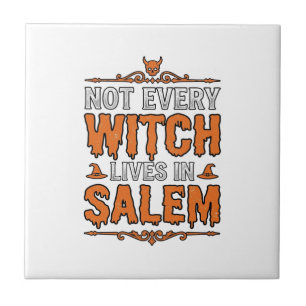Hexe im Vintage-Stil Salem Halloween-Schriftzug De Fliese
