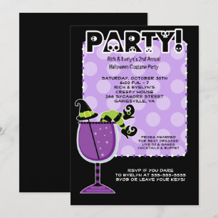 Hexe in Cocktail Halloween-Party 12x18 Einladung