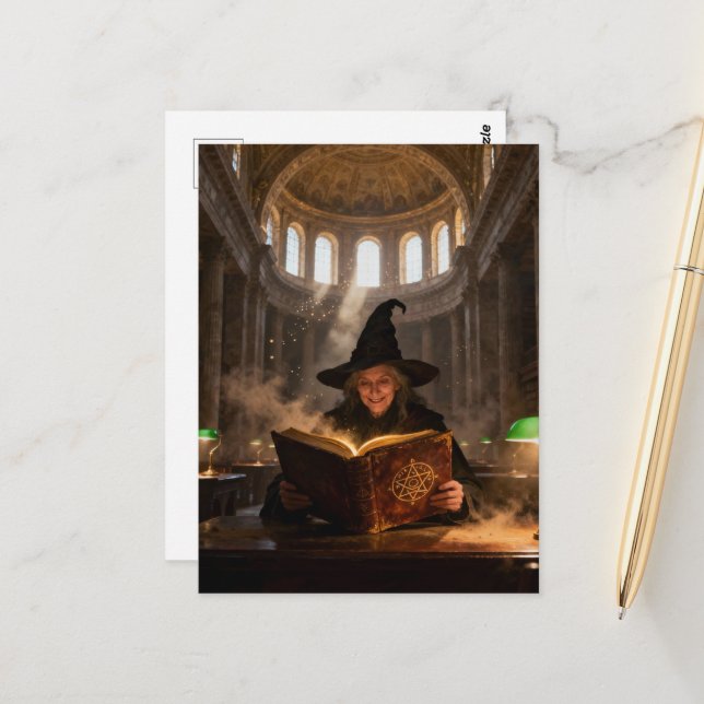 Hexe in der Bibliothek  Postkarte (Vorderseite/Rückseite Beispiel)