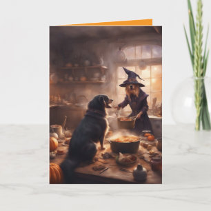 Hexe in der Küche zum Halloween-Gruß Karte