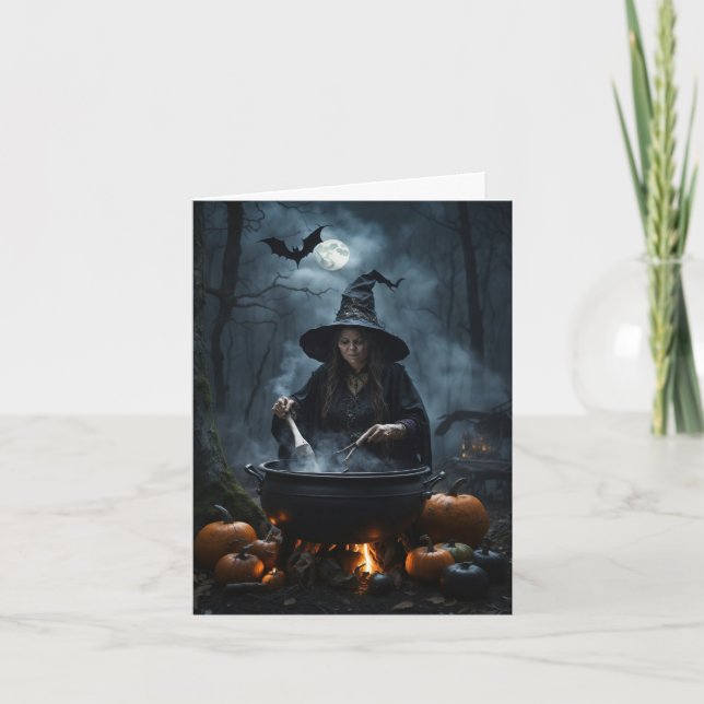 Hexe in der Wald Halloween-Karte Dankeskarte (Vorderseite)