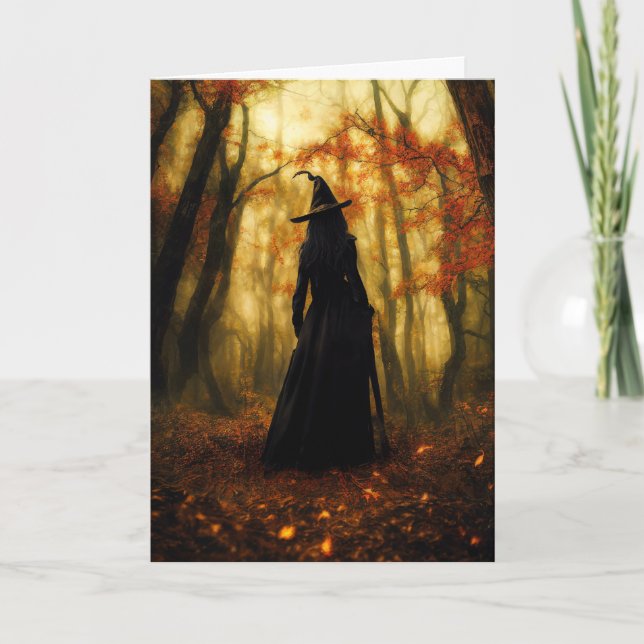 Hexe in Forest Halloween Gruß Karte (Vorderseite)