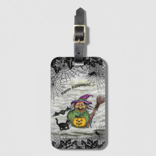 Hexe, Katze, Bat und Kürbis, glückliches Halloween Gepäckanhänger