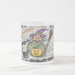 Hexe, Katze, Bat und Kürbis, glückliches Halloween Mattglastasse