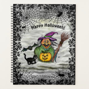 Hexe, Katze, Bat und Kürbis, glückliches Halloween Planer