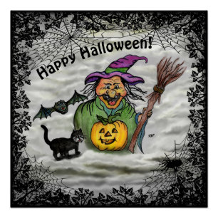Hexe , Katze , Bat und Pumpkin , glückliches Hallo Poster