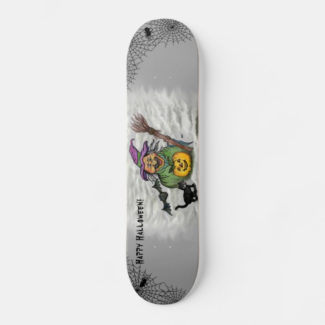 Hexe, Katze, Bat und Pumpkin, glückliches Hallowee Skateboard (Vorderseite)