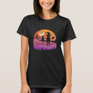 Hexe & Katze Eule Mond Halloween Kinder Frauen Kos T-Shirt