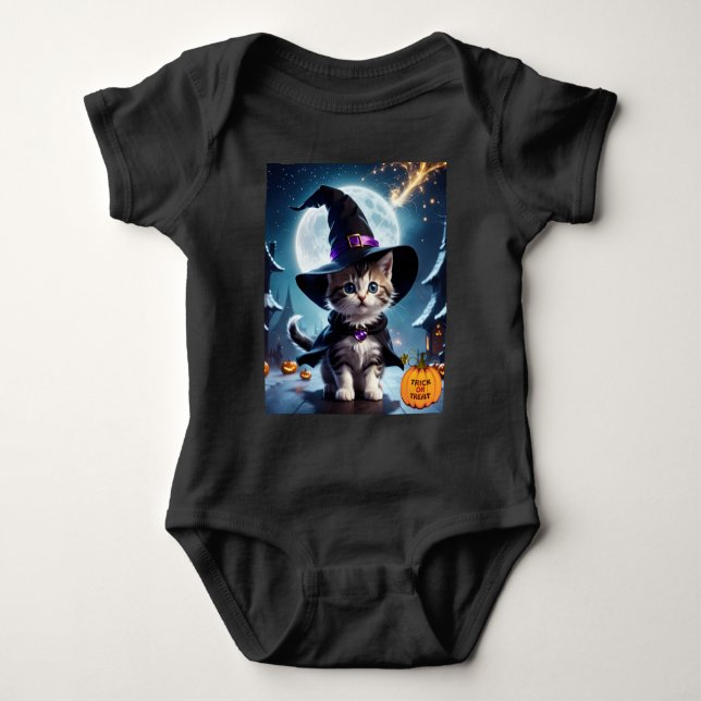 Hexe Kitten Niedlich Halloween Baby Strampler (Vorderseite)