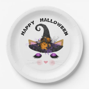 Hexe Kitty Face Halloween Pappteller