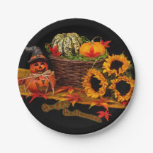 Hexe-Kürbis und Sonnenblumen Halloween
