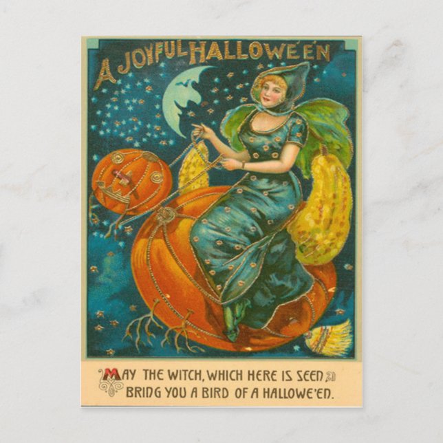 Hexe Kürbislaterne Bird Pumpkin Crescent Moon St. Postkarte (Vorderseite)