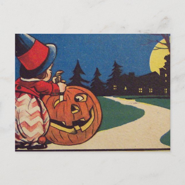 Hexe Kürbislaterne Full Moon Carving Pumpkin Postkarte (Vorderseite)