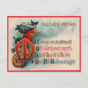 Hexe Kürbislaterne Pumpkin Postkarte