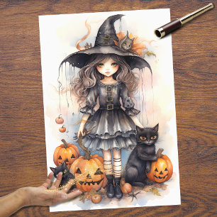 Hexe Mädchen 5 Halloween Dekoupage Seidenpapier