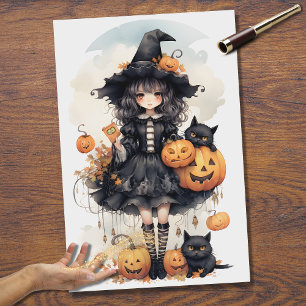 Hexe Mädchen 7 Halloween Dekoupage Seidenpapier