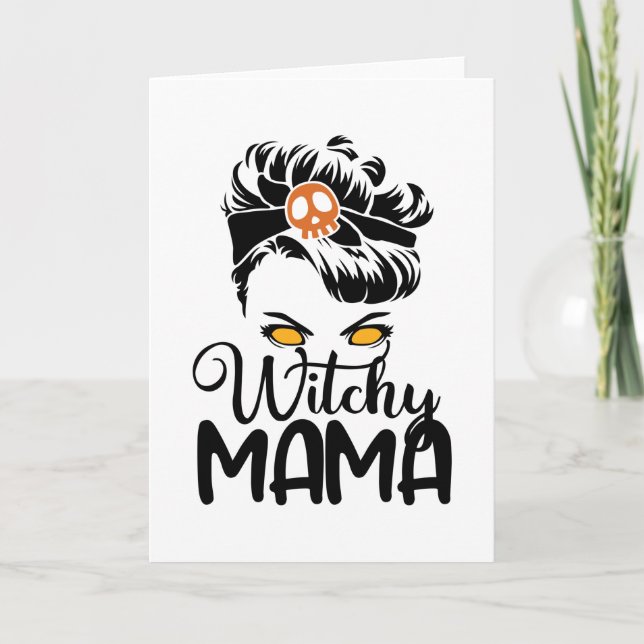 Hexe Mama, Beängstigende Hexengeschenke, Halloween Karte (Vorderseite)