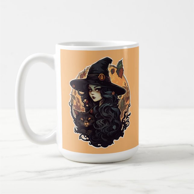 Hexe mit dem schwarzen Katzenhalloween Kaffeetasse (Links)
