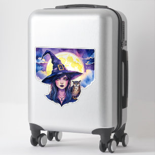 Hexe mit einem Owl - Halloween Fan Fun 1 Aufkleber