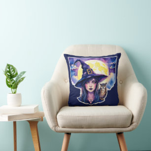 Hexe mit einem Owl - Halloween Fan Fun 1 Kissen