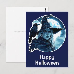 Hexe mit einem Raben - Halloween Fan Fun 2 Postkarte
