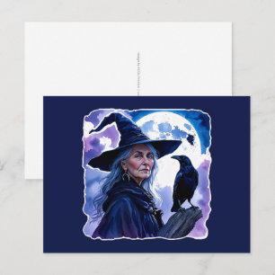Hexe mit einem Raben - Halloween Fan Spaß 1 Postkarte