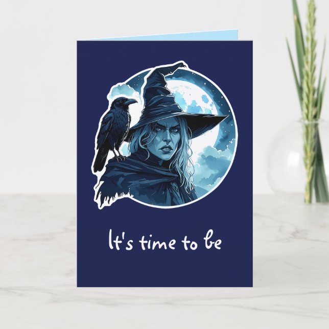 Hexe mit einem Raven - Halloween Fan Fun 2 Karte (Vorderseite)