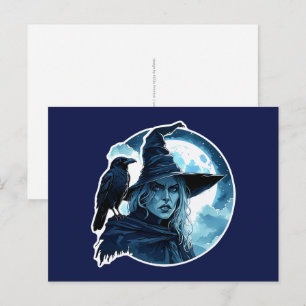 Hexe mit einem Raven - Halloween Fan Fun 2 Postkarte