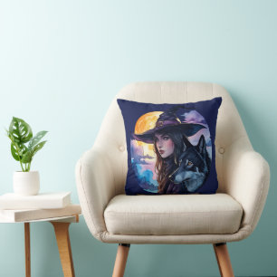 Hexe mit einem Wolf - Halloween Fan Spaß 1 Kissen