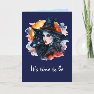 Hexe mit einem Wolf - Halloween Fan Spaß 2 Karte