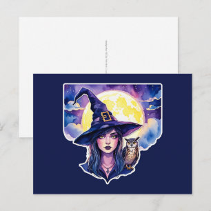 Hexe mit einer Eule - Halloween Fan Fun 1 Postkarte