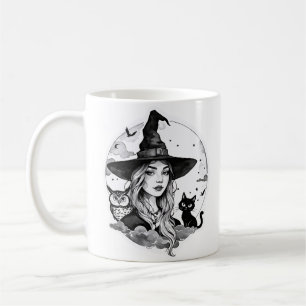 Hexe mit einer Katze und einer Eule - Halloween Fa Kaffeetasse