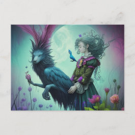 Hexe mit einer surrealen Fantasiekreatur Postkarte