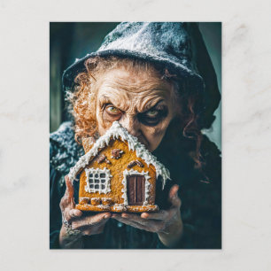 Hexe mit Gingerbread House in Fairy Tale Forest Postkarte