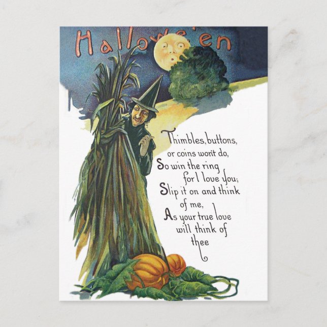 Hexe mit Halloween-Gedicht verbergen Postkarte (Vorderseite)