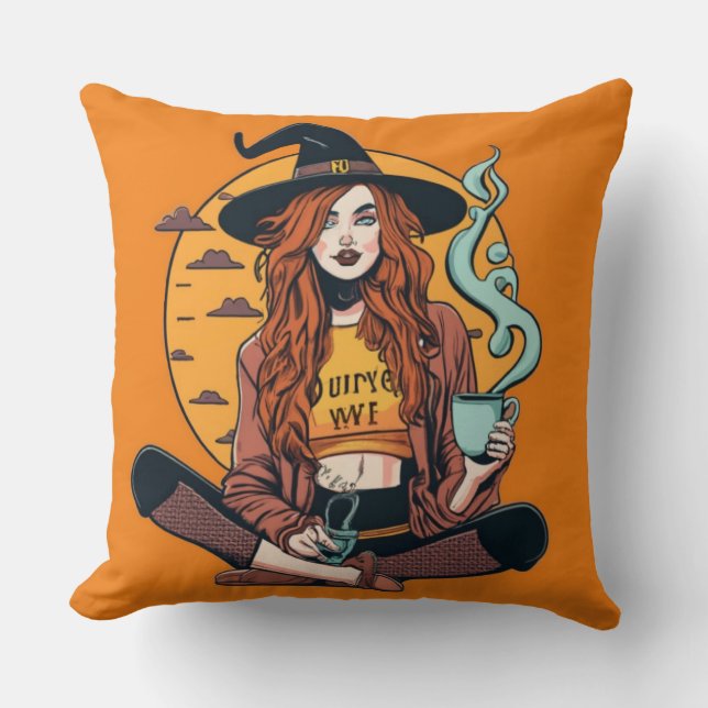 Hexe mit Kaffee Kissen (Vorderseite)