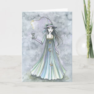 Hexe mit KätzchenHalloween-Karte Karte