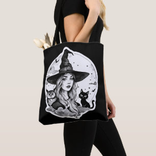 Hexe mit Katze und Eule - Halloween Fan Fun 1 Tasche