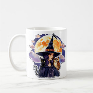 Hexe mit Katze und Eule - Halloween Fan Fun 2 Kaffeetasse