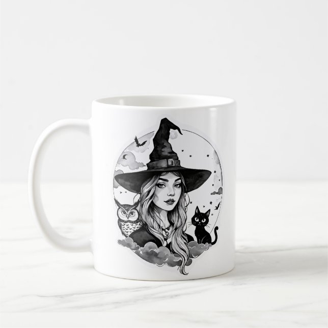 Hexe mit Katze und Schüssel - Halloween Fan Spaß 1 Kaffeetasse (Links)