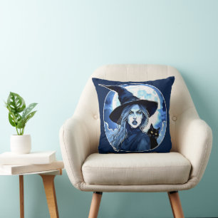 Hexe mit Katze - Wicca Halloween 2 Kissen