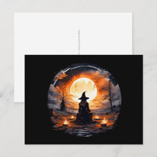 Hexe mit Kerzen und Feuer - Wicca Halloween 2 Postkarte