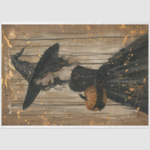 Hexe mit Kürbis-Decoupage Seidenpapier