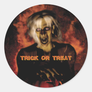 Hexe mit Kürbis gewischt. Halloween Runder Aufkleber
