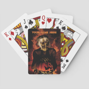 Hexe mit Kürbis gewischt. Halloween Spielkarten