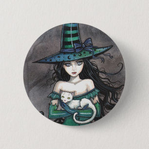 Hexe mit Pinback für die weiße Katze Button