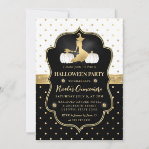 Hexe mit schwarzen und weißen Tupfen Quinceanera Einladung